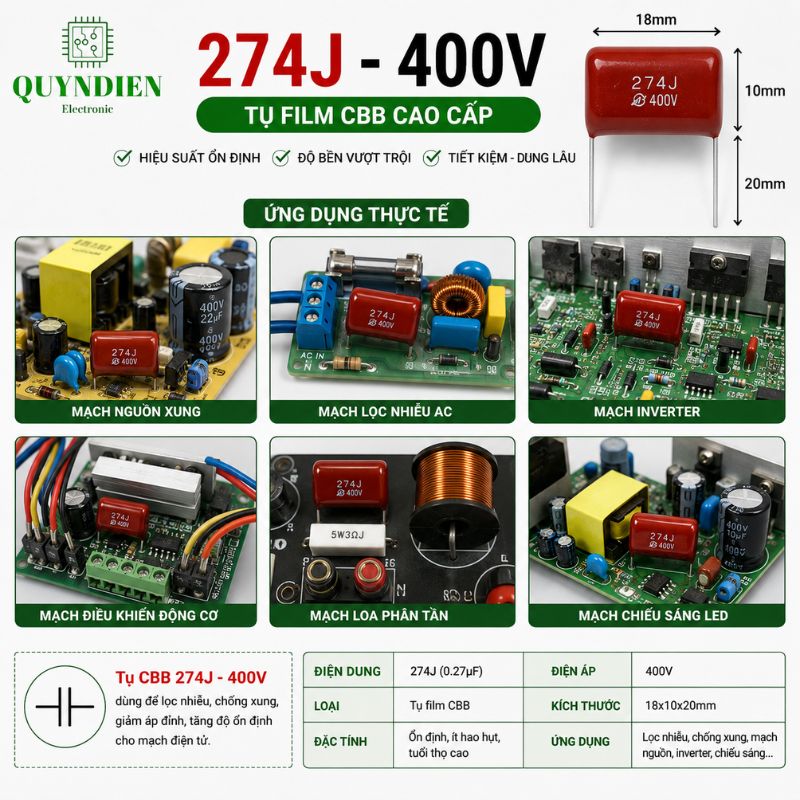 Tụ Kẹo Nâu Đỏ 274J 400V 0.27uF