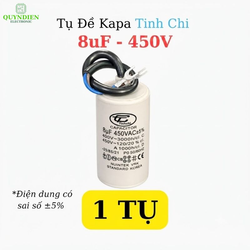 Tụ Đề Máy Bơm Nước 8uF 450VAC Tinh Chi