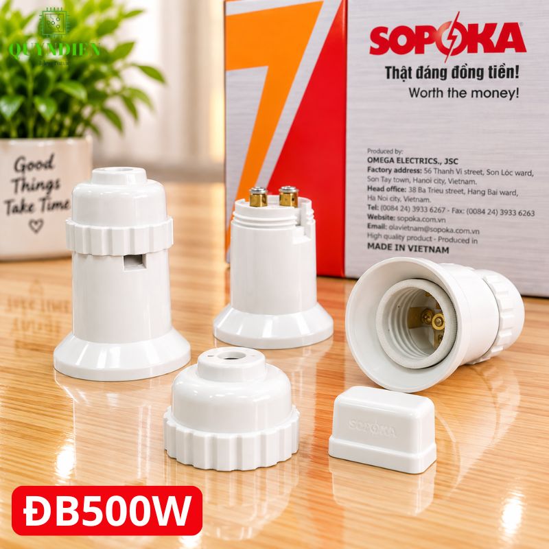 Đuôi đèn lõi sứ chịu nhiệt chịu bão 500W ren xoáy E27 SOPOKA ĐB500W
