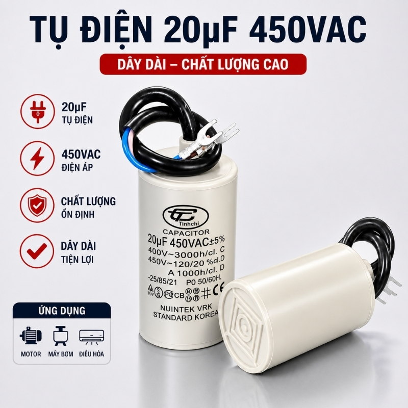 Tụ Đề Máy Bơm Tinh Chi 20uF 450V