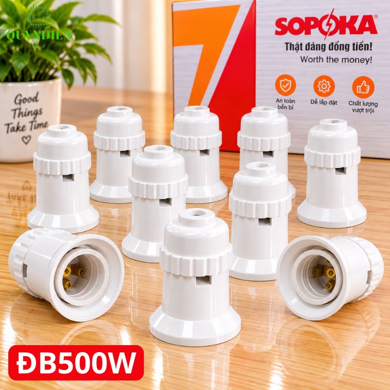 Đuôi đèn lõi sứ chịu nhiệt chịu bão 500W ren xoáy E27 SOPOKA ĐB500W