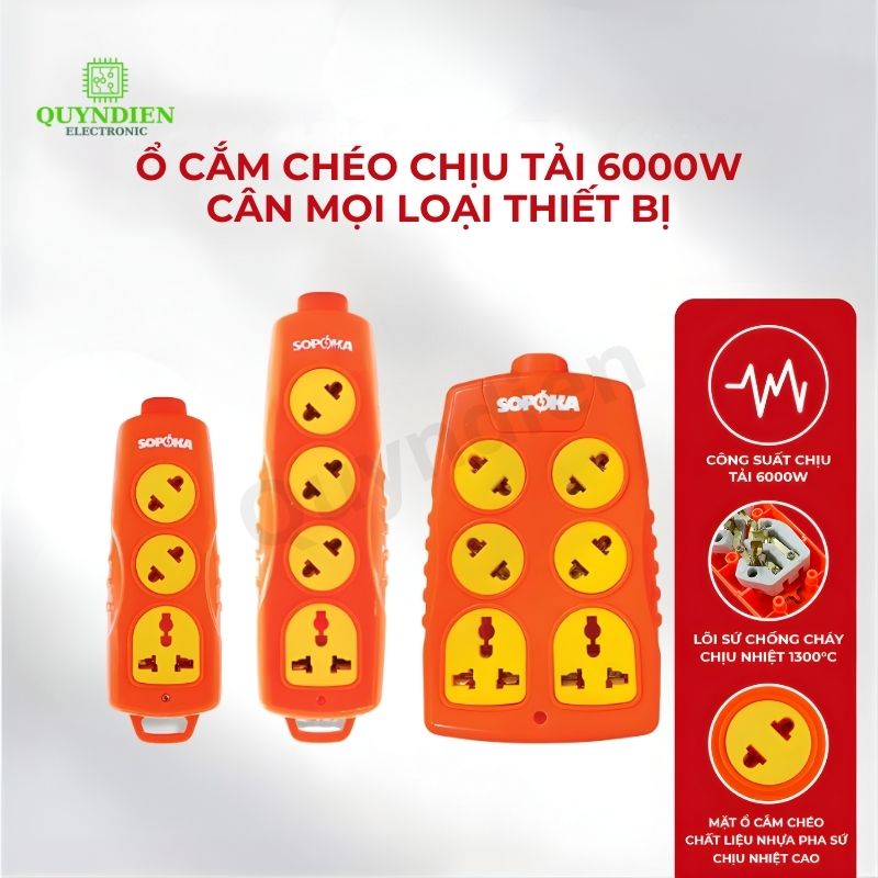 Ổ Cắm Siêu Tải 3 Lỗ Chéo 6000W
