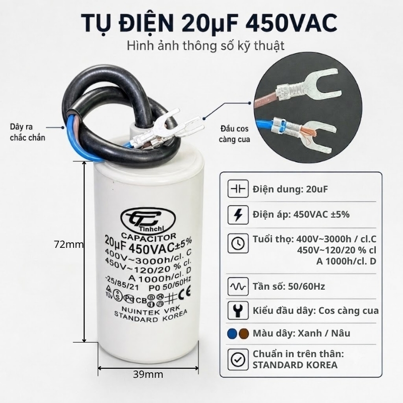 Tụ Đề Máy Bơm Tinh Chi 20uF 450V