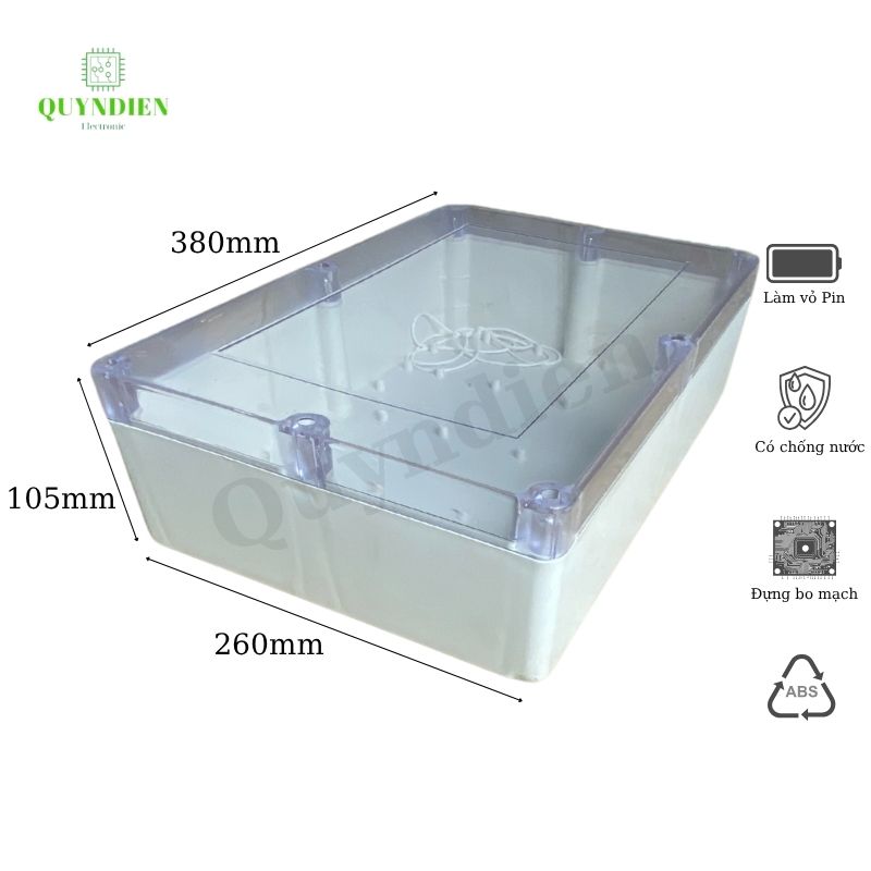 Hộp Nhựa ABS Chống nước WANCHI 380x260x120mm Màu Trắng Nắp Trong