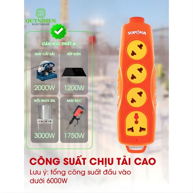 Ổ Cắm Siêu Tải 3 Lỗ Chéo 6000W