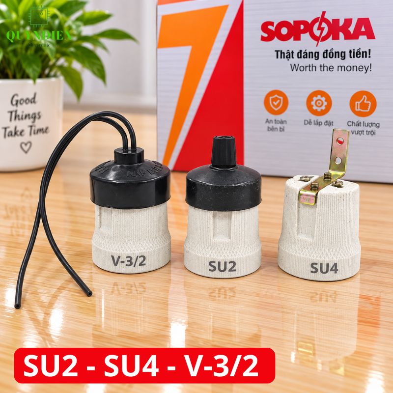 Đuôi Đèn Sứ Ren Vặn Xoáy E27 Chịu Nhiệt Cao SOPOKA