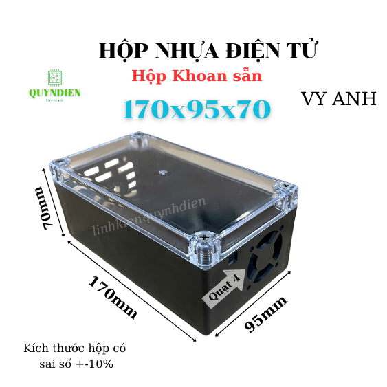 Hộp nhựa Phay sẵn VY ANH 170x95x70mm Đen nắp Trong