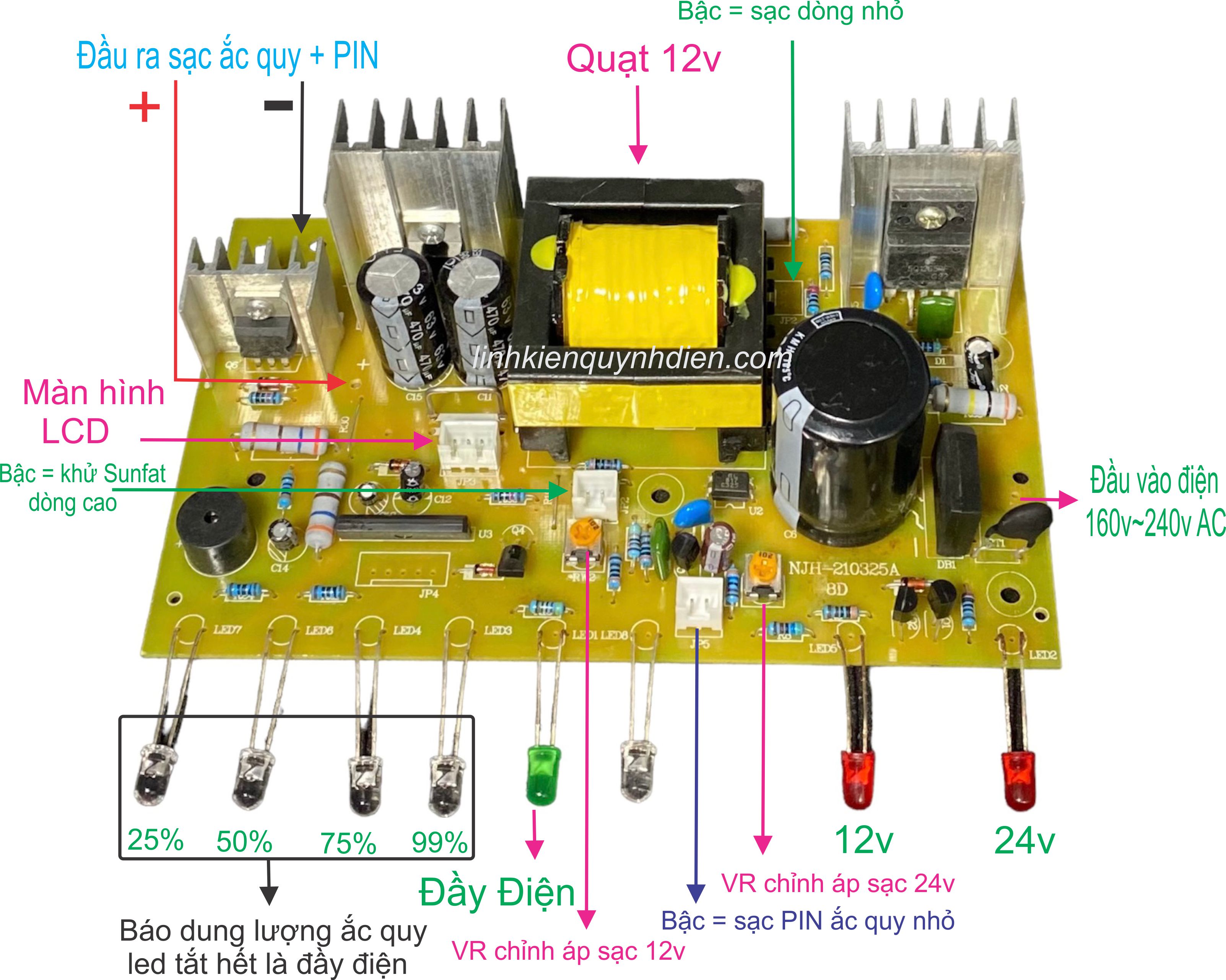Mạch Sạc Acquy 20A tự động 3 giai đoạn 12V/24V (ắc quy 20A~400A)