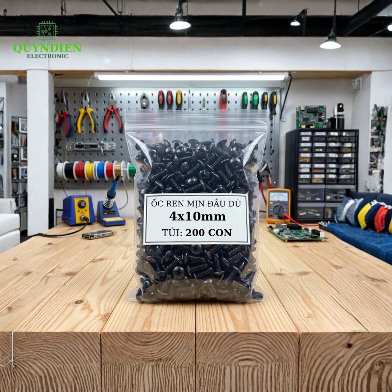Ốc Vít Đầu Dù Ren Mịn M4x10mm Màu Đen - Túi 500 Con