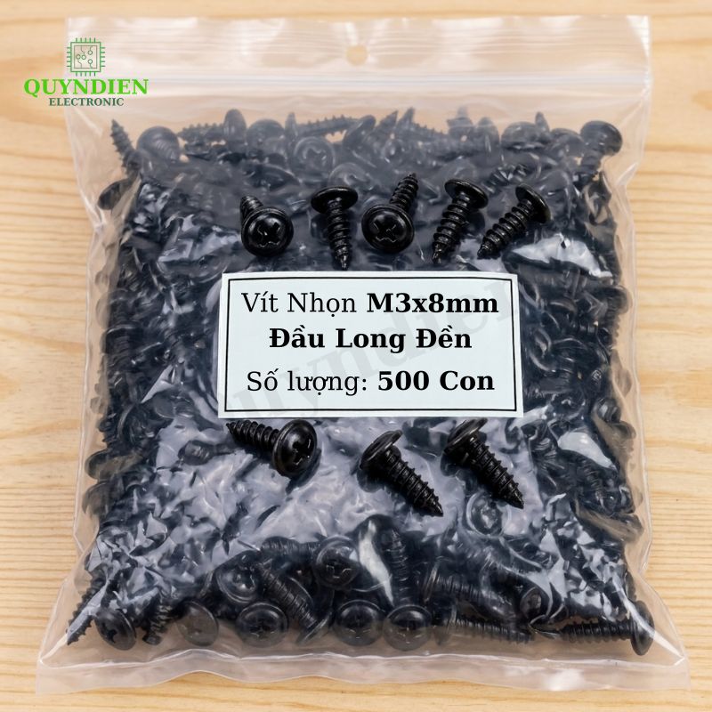 Ốc Vít Nhọn M3x8mm Đầu Long Đền Đen