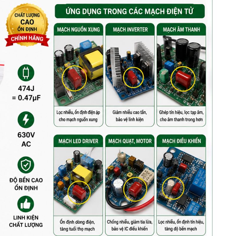 Tụ Kẹo Nâu Đỏ CBB22 474J 630V
