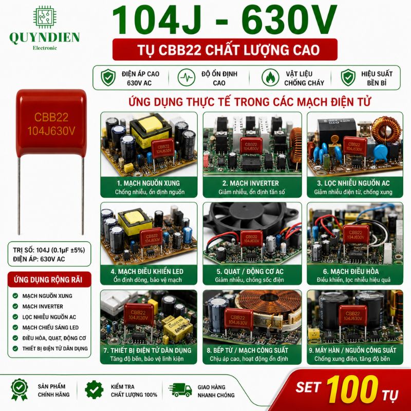 Tụ Kẹo Nâu Đỏ CBB21 104J 630V