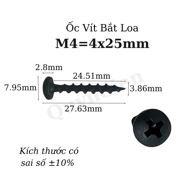 Ốc Vít Nhọn M4x25 Bắt Thùng Loa Ren Thưa Taiwan dài 25mm - Túi 1 Kg