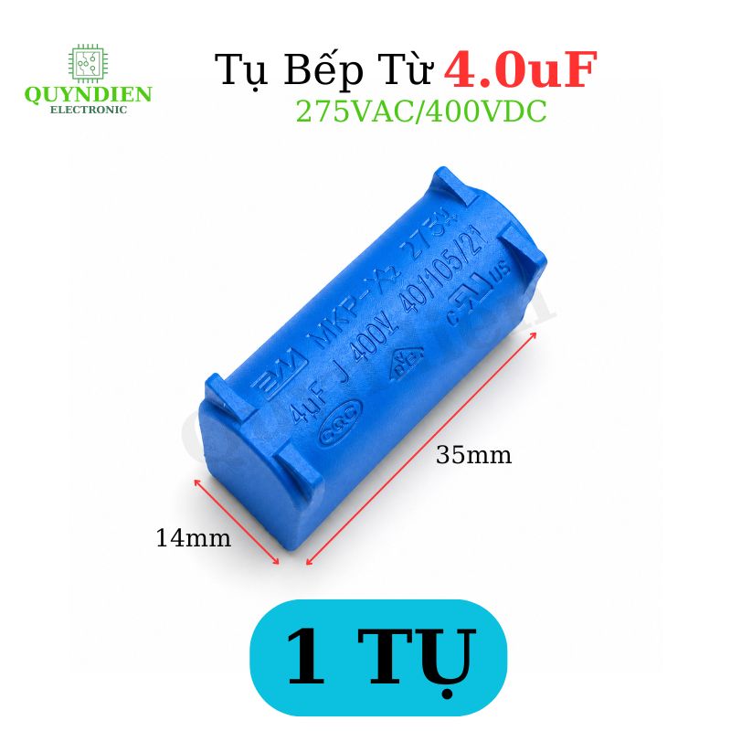 Tụ Bếp Từ 4uF 275VAC 400VDC Màu Xanh Loại Đứng
