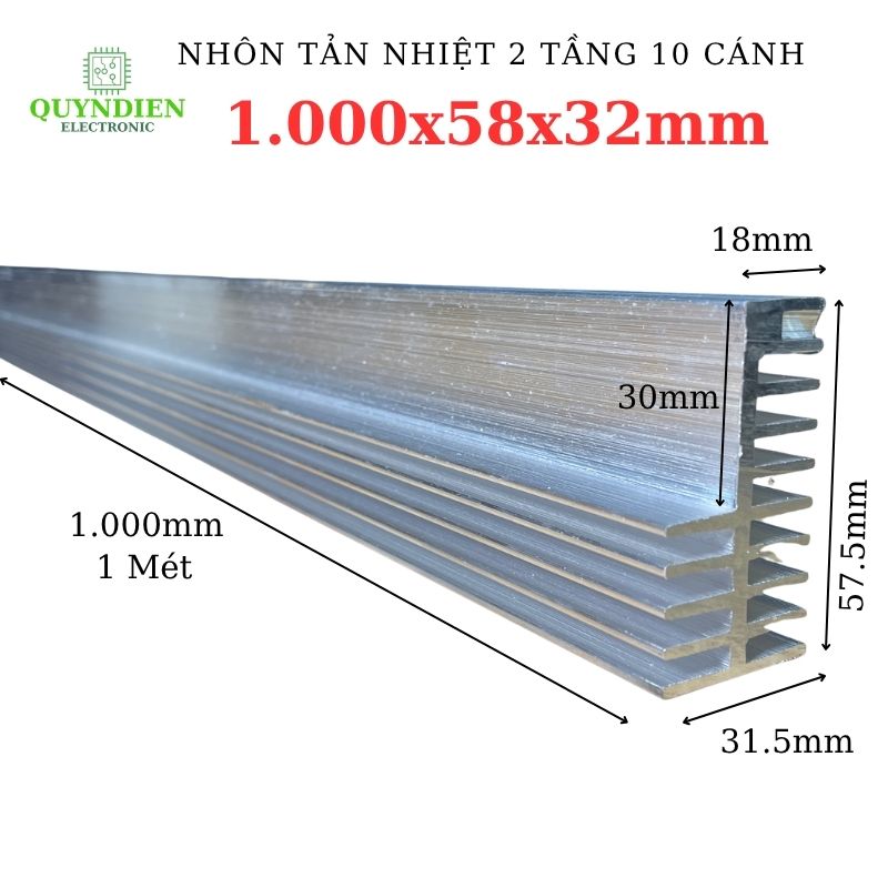 Nhôm Tản Nhiệt 2 Tầng 10 Cánh 1000x58x32mm