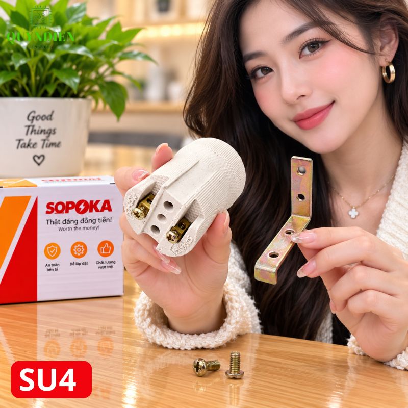 Đuôi Đèn Sứ Ren Vặn Xoáy E27 Chịu Nhiệt Cao SOPOKA