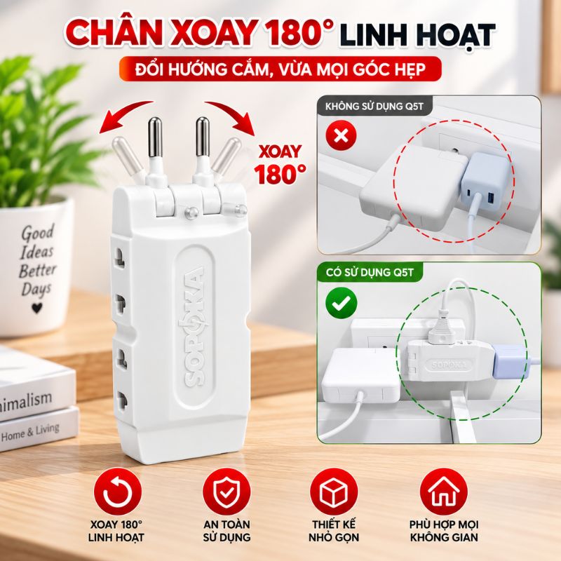 Ổ Cắm Gấp Gọn Chia 5 Cửa Thông Minh SOPOKA