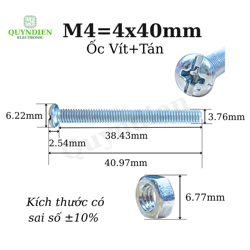 Ốc Vít M4x40mm Có Kèm Tán - Túi 100 Con