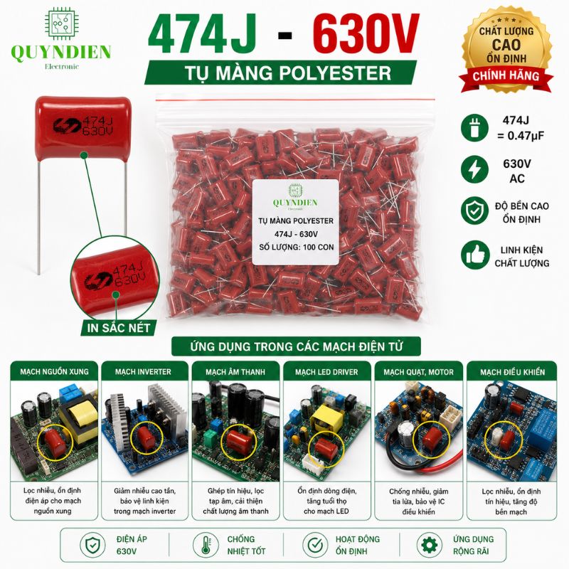 Tụ Kẹo Nâu Đỏ CBB22 474J 630V