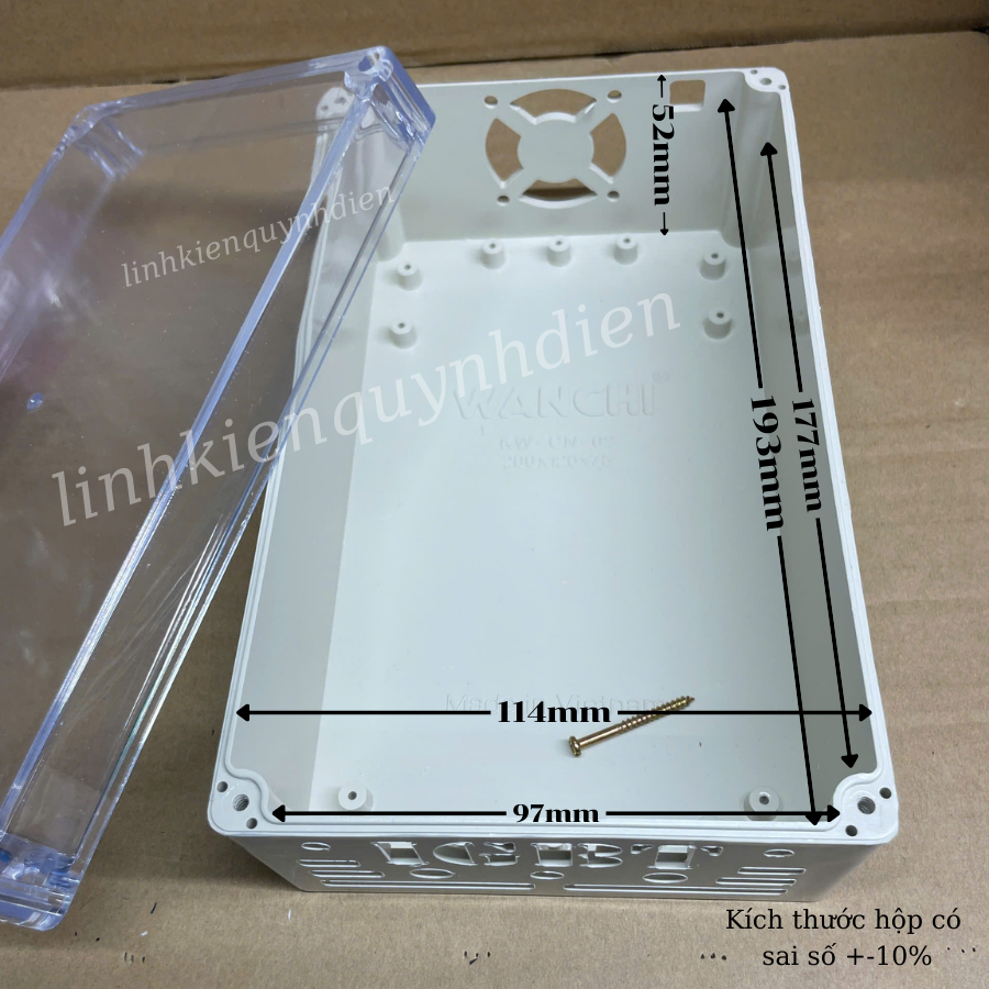 Hộp nhựa khoan IGBT Quạt Giữa 200x120x75mm Trắng nắp Trong