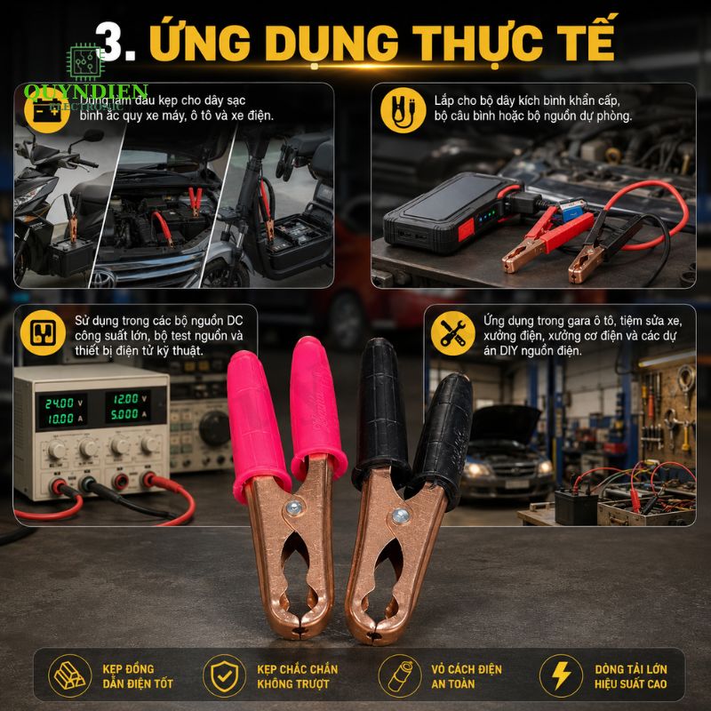 Kẹp Bình Ắc Quy 75A Mạ Đồng Đỏ Đen