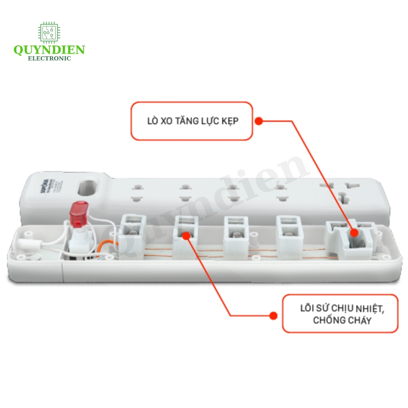 Ổ Cắm Lõi Sứ Chống Cháy 2200W 4M2-5 Vỏ Nhựa ABS Chống Vỡ