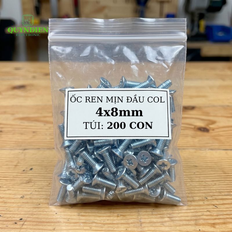 Ốc vít đầu COL Trắng M4 Ren Mịn 4mm Dài 8mm