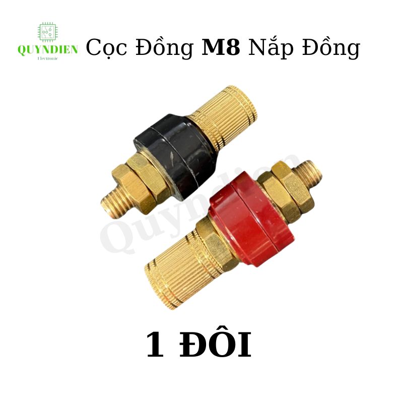 Cọc Đồng M8 - 8mm 200A NẮP ĐỒNG (Đỏ + Đen)