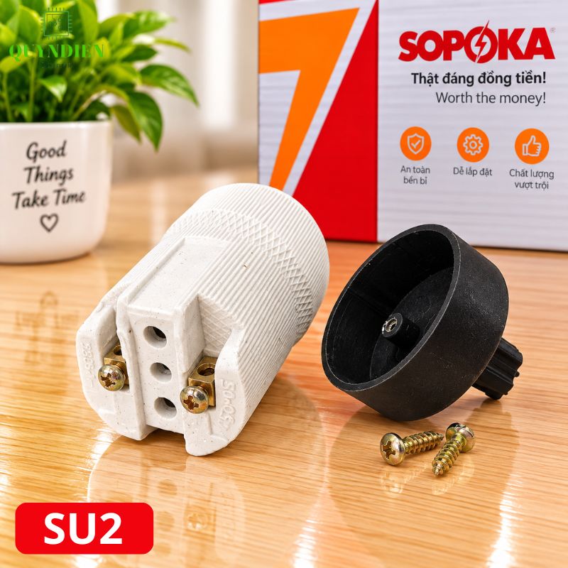 Đuôi Đèn Sứ Ren Vặn Xoáy E27 Chịu Nhiệt Cao SOPOKA