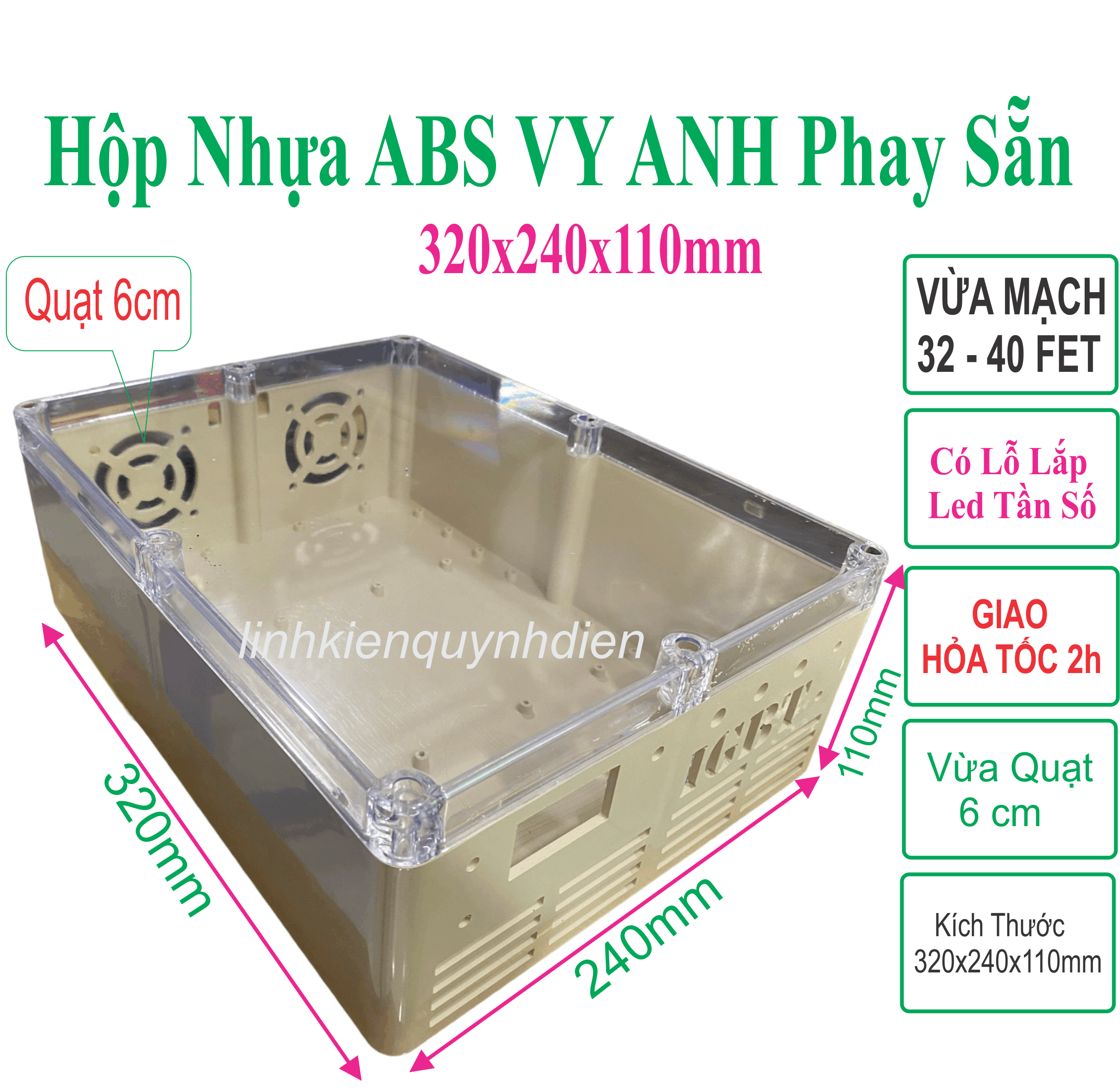 Hộp nhựa Phay sẵn IGBT nắp mica Trong 320x240x110mm