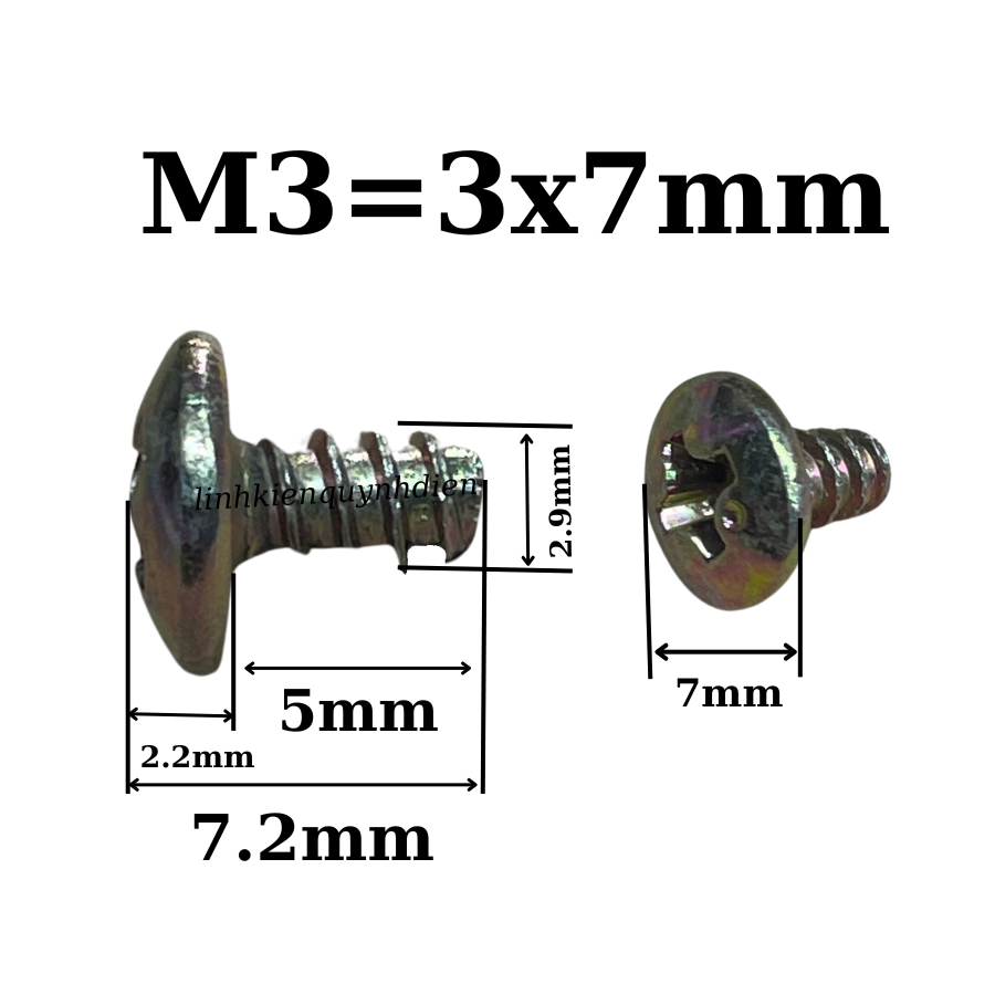 Ốc vít M3 dài 7mm ren xoắn đầu dù Vàng Túi 100 con=55g