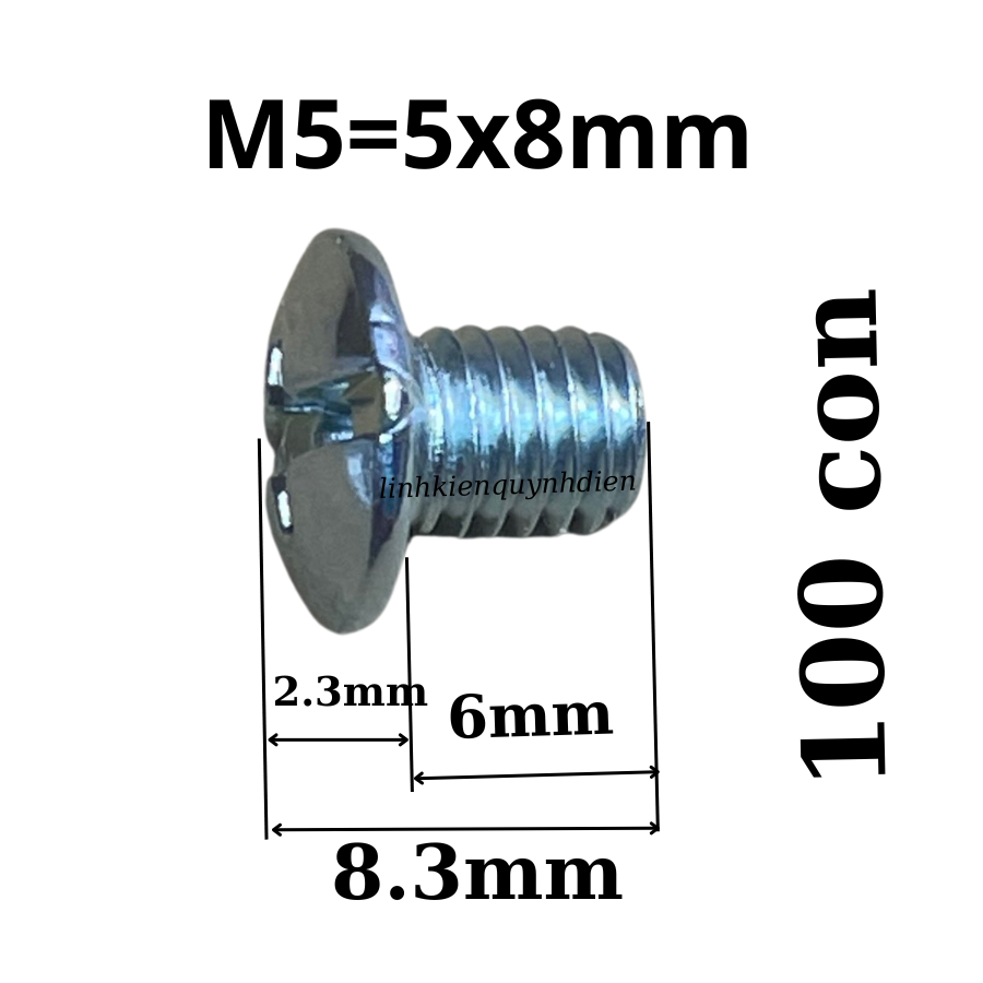 Ốc vít M5 dài 8mm ren mịn đầu dù Túi 100 con=151g