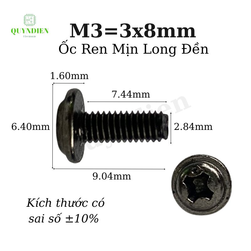 Ốc vít ren mịn M3x8mm đầu long đền dài 8mm - 100 Con