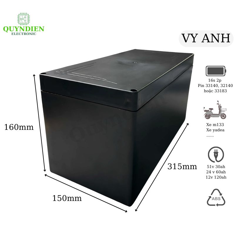 Hộp Đựng Pin Xe điện 16s 2p 51v 30ah Vy Anh 315x150x160mm Bảo Vệ Pin