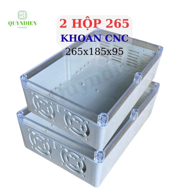 Hộp nhựa KHOAN sẵn 265x185x95mm Trắng Nắp Trong
