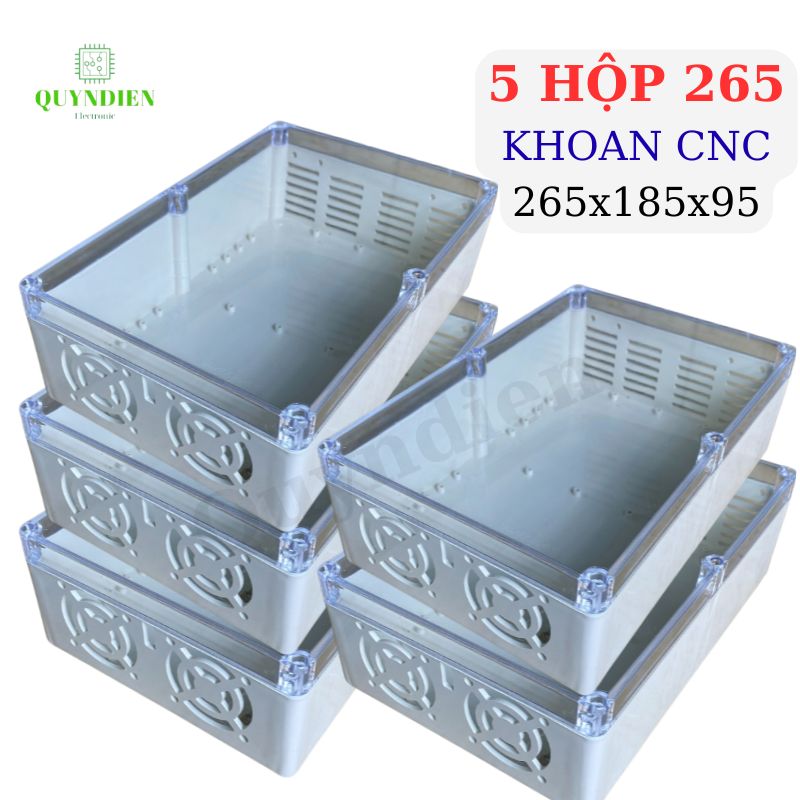 Hộp nhựa KHOAN sẵn 265x185x95mm Trắng Nắp Trong