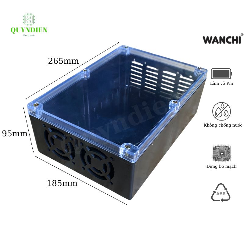 Hộp nhựa KHOAN sẵn 265x185x95mm Đen Nắp Trong