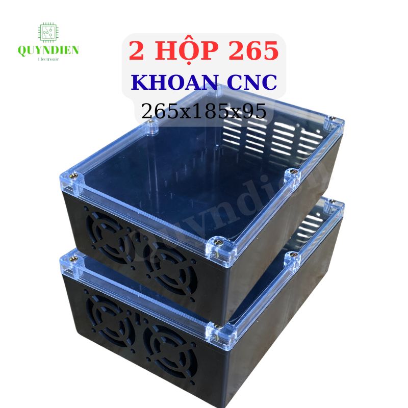 Hộp nhựa KHOAN sẵn 265x185x95mm Đen Nắp Trong