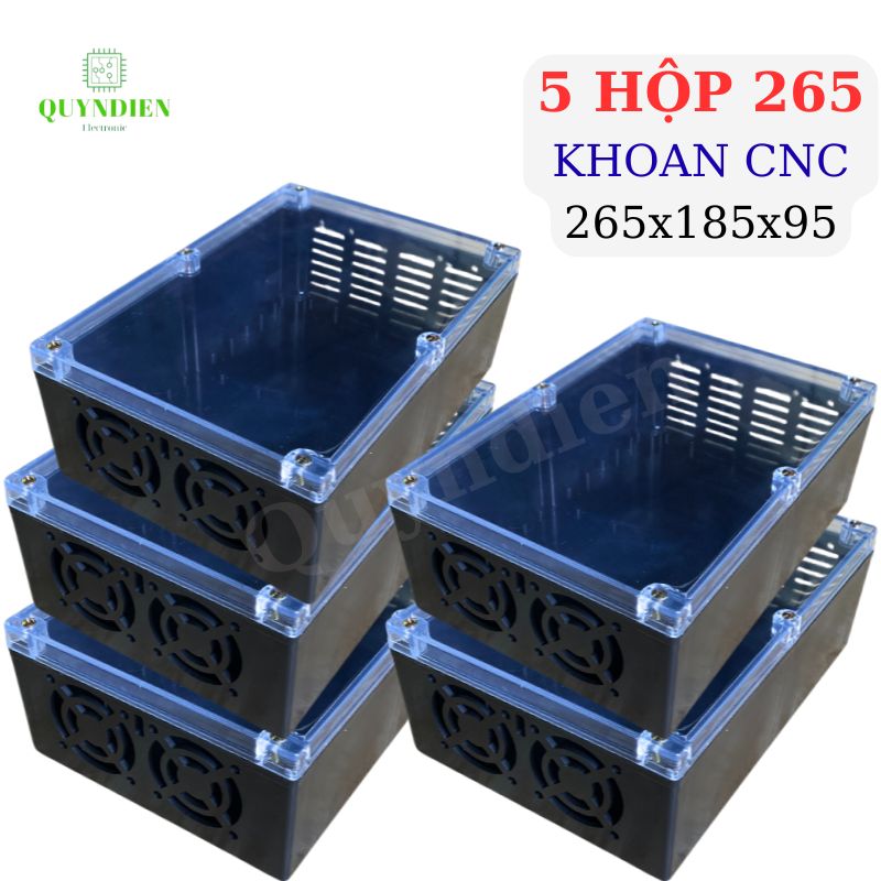 Hộp nhựa KHOAN sẵn 265x185x95mm Đen Nắp Trong