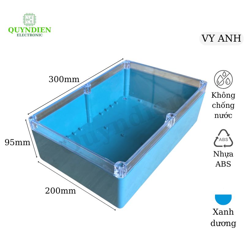 Hộp Nhựa Vy Anh 300x200x95mm Màu Xanh Nắp Trong