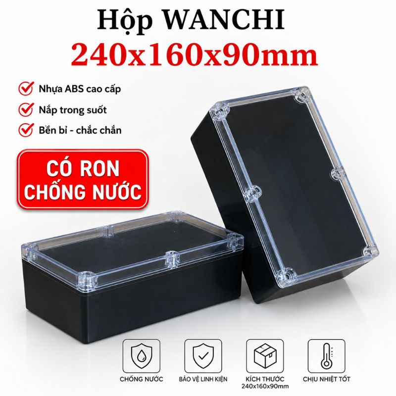 Hộp Nhựa ABS WANCHI 240x160x90mm Màu Đen Nắp Trong