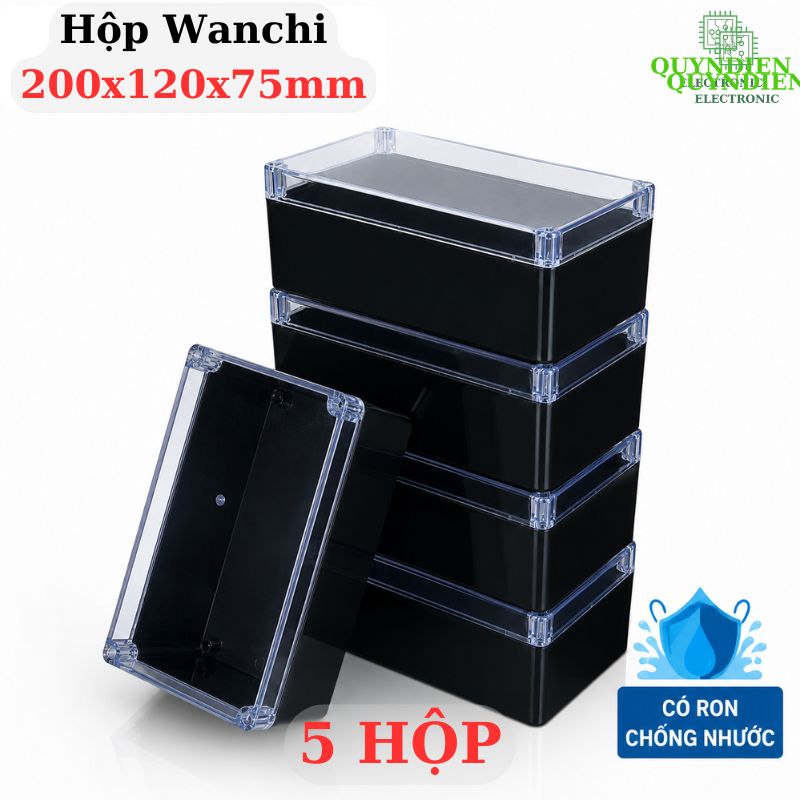 Hộp Nhựa chống nước ABS 200x120x75mm Wanchi, màu đen nắp trong