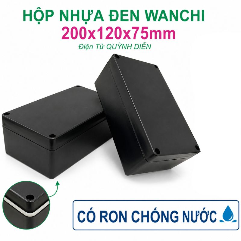 Hộp Nhựa ABS chống nước WANCHI 200x120x75mm Màu Đen Nắp Đục