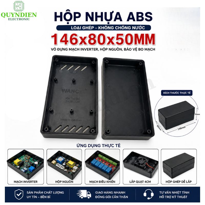 Hộp Nhựa ABS WANCHI 146x80x50mm Màu Đen