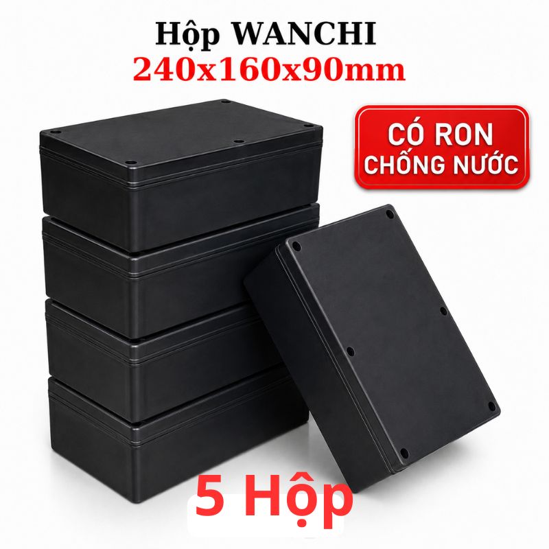 Hộp Nhựa ABS chống nước 240x160x90mm Wanchi, màu đen nắp đục