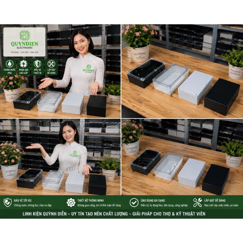 Hộp Nhựa ABS chống nước 265x185x95mm Wanchi, màu đen nắp trong