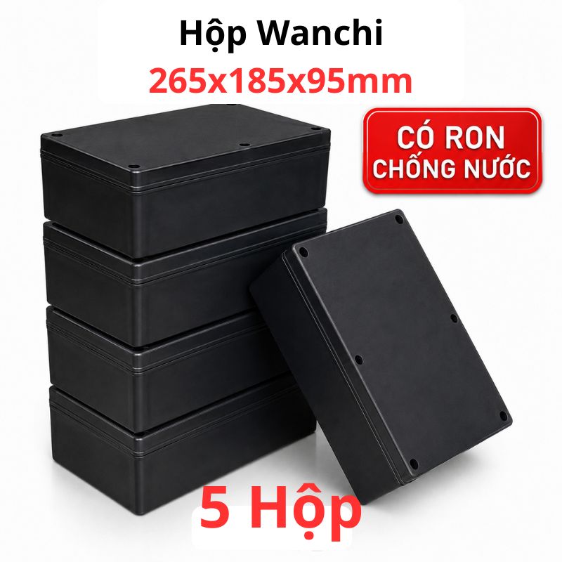 Hộp Nhựa ABS chống nước WANCHI 265x185x95mm Màu Đen Nắp Đục