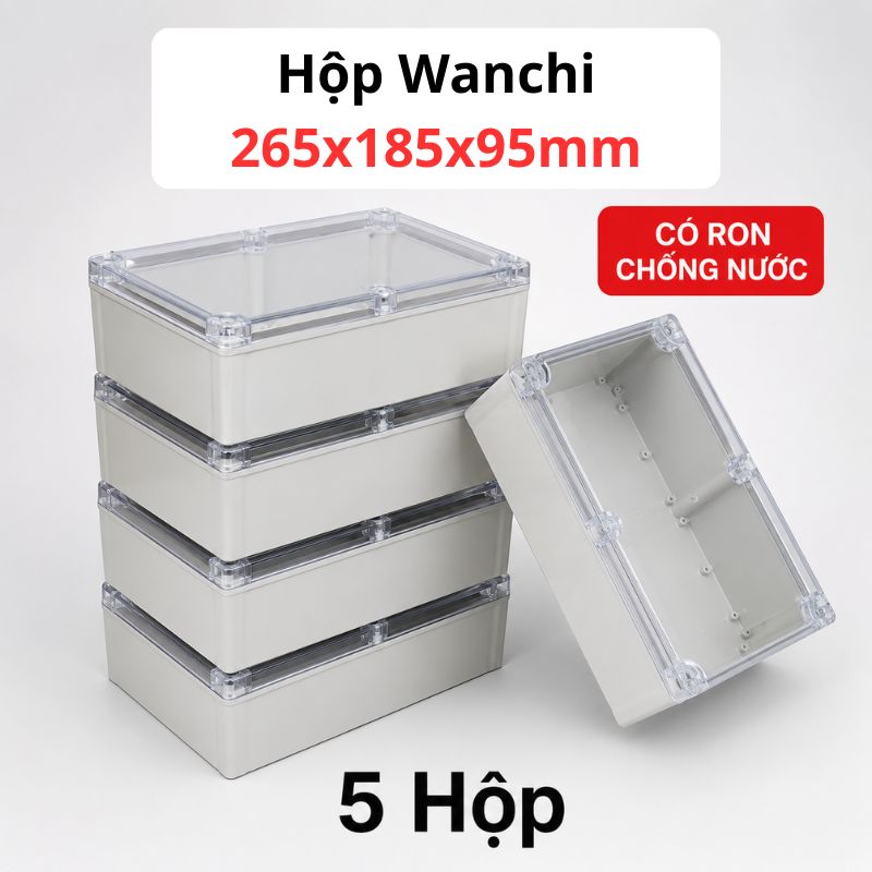 Hộp Nhựa ABS chống nước 265x185x95mm Wanchi, màu trắng nắp trong