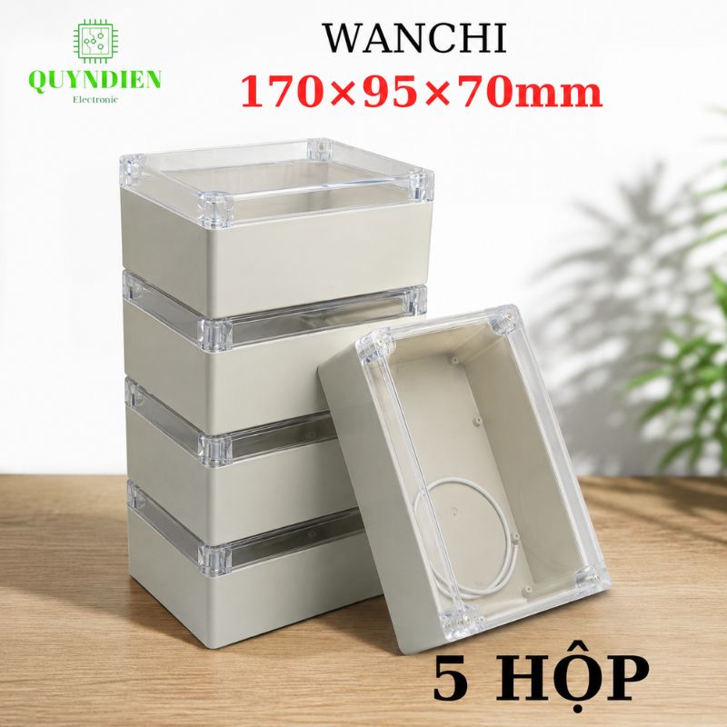 Hộp Nhựa ABS chống nước 170x95x70mm Wanchi, màu trắng nắp trong