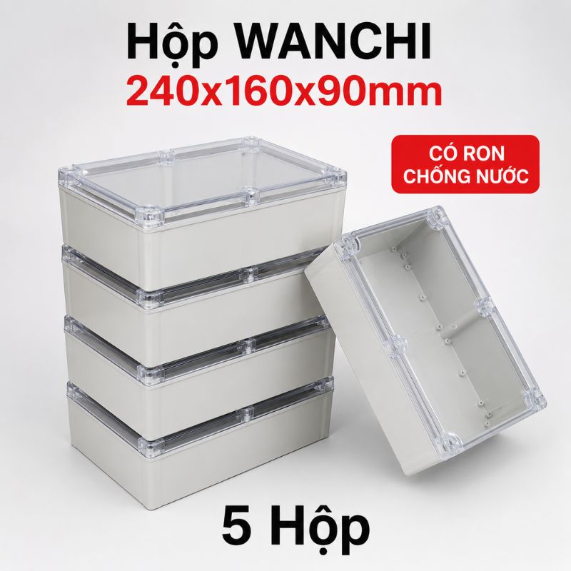 Hộp Nhựa ABS chống nước WANCHI 240x160x90mm Trắng Nắp Trong